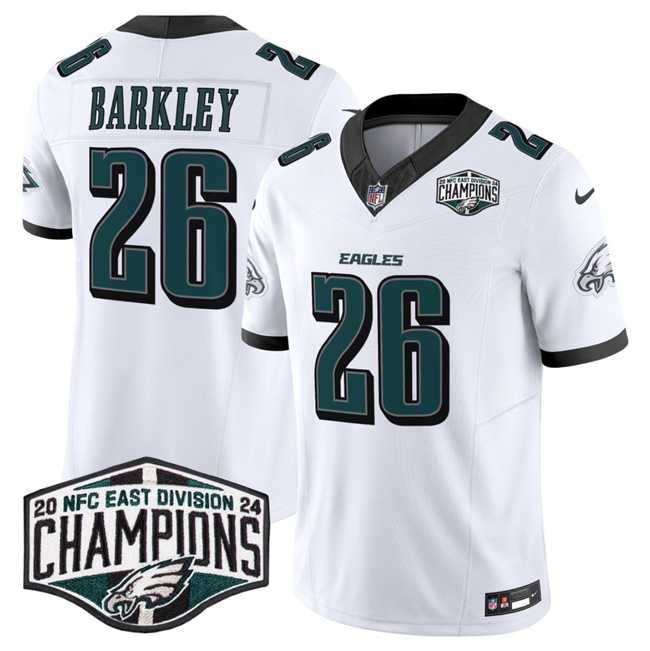 Mens Philadelphia Eagles #26 Saquon Barkley White 2024 New NFC East Champions F.U.S.E. Vapor Untouchable Limited Stitched Jersey